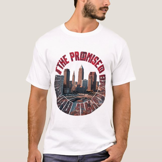 "Urban Cityscape "The Promised Land" Grafik T-Shi T Shirt (Framsida)