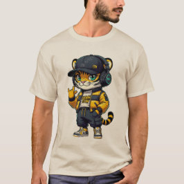 Urban Claw Tiger Cub | Cool Streetwear DJ Cat with T Shirt