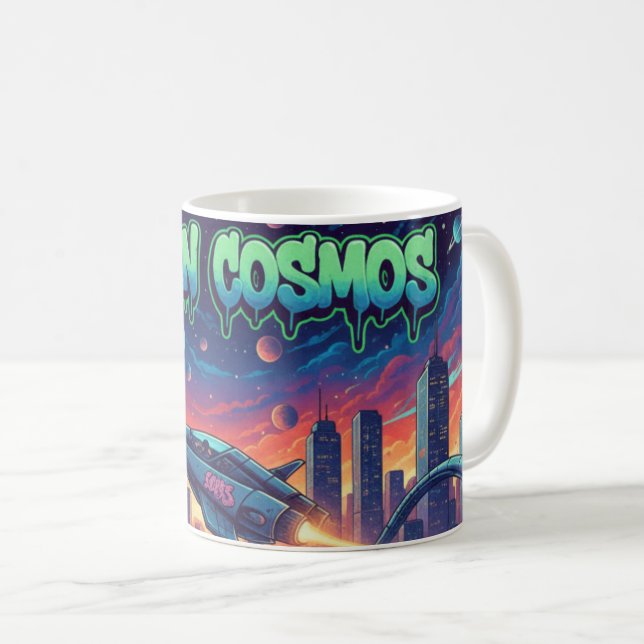 Urban Cosmos Graffiti Spaceship Futuristic Neon Kaffemugg (Framsida höger)