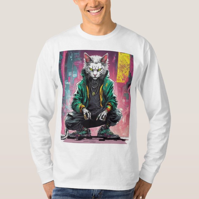 Urban Cyberpunk Cat Rebel T Shirt (Framsida)