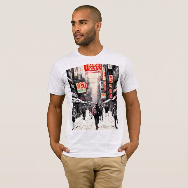 Urban Cyberpunk Vibes - Japansk gatukonst T Shirt (Hel framsida)