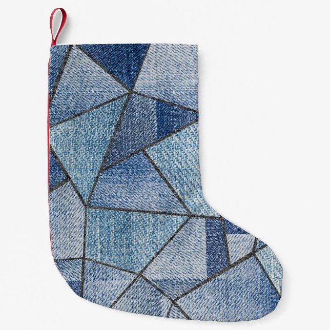 Urban Denim: Utformning av utarmat lappverk Liten Julstrumpa (Framsidan)