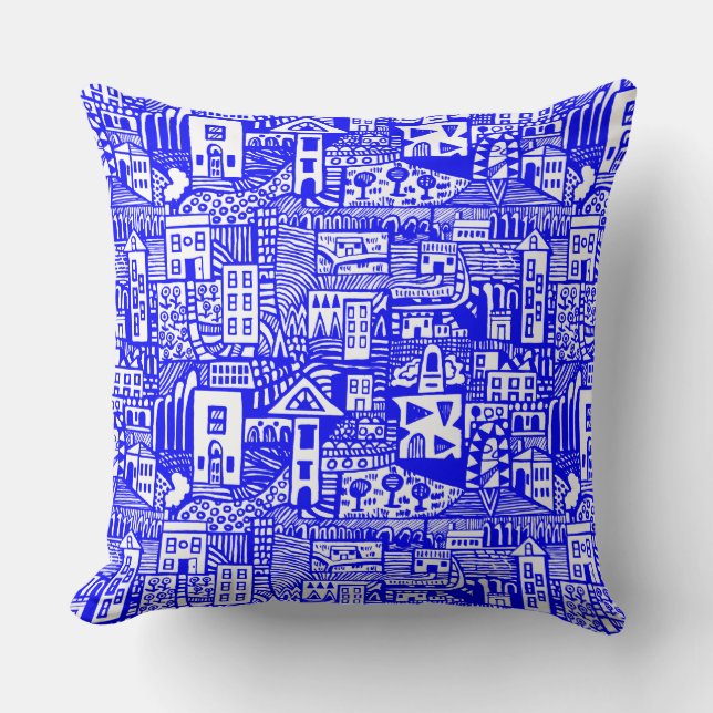 Urban Dream - Blue on White Kudde (Framsida)