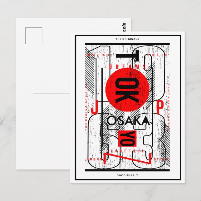 "Urban Dreams: Osaka & Tokyo Typography Art Vykort (Fram/baksida)