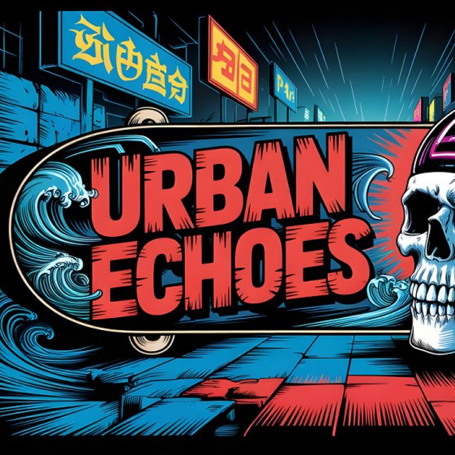 Urban Echoes Neon Ukiyo-E Graffiti Art Mini Skateboard Bräda 18,5 Cm (Skapare uppladdad)