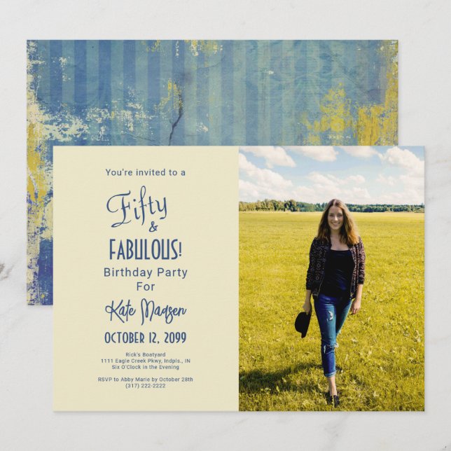 Urban Ecru 50 och FABULOUS 50:e Födelsedagsfestens Inbjudningar (Fram/baksida)