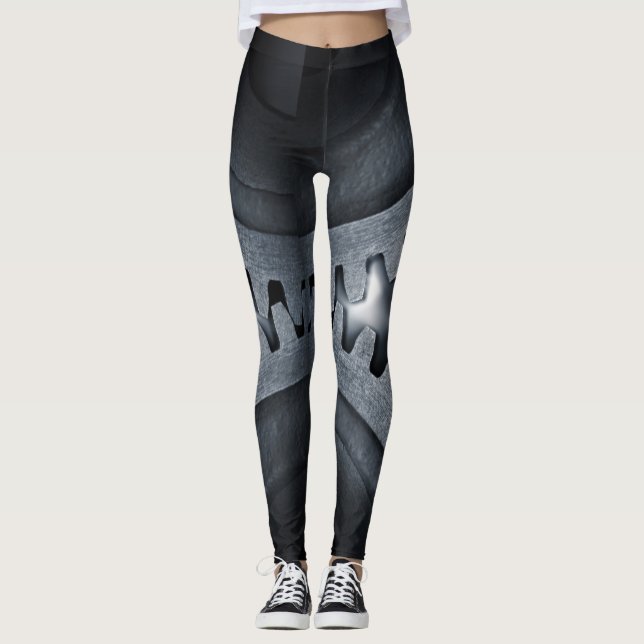 Urban Elegance Retro Flair - Steampunk Gear Wheel Leggings (Framsida)