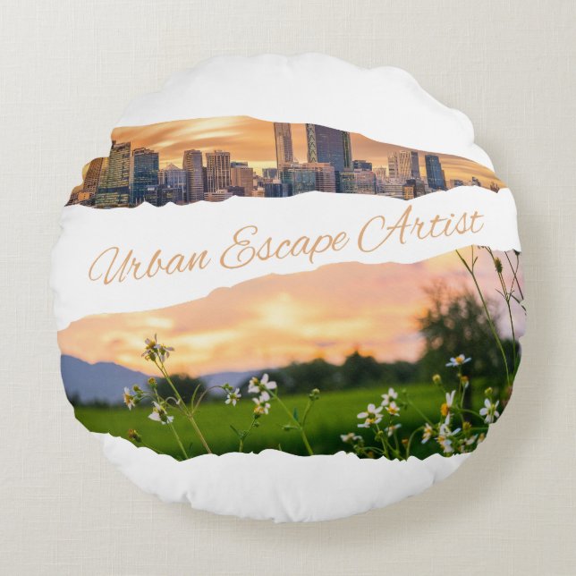 Urban Escape Artist City to Nature Sunset Design Rund Kudde (Framsidan)