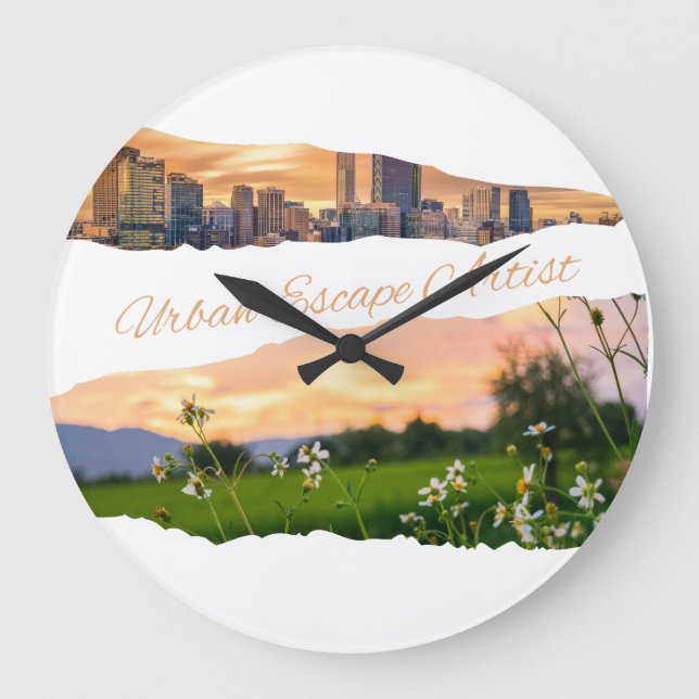 Urban Escape Artist City to Nature Sunset Design Stor Klocka (Framsida)