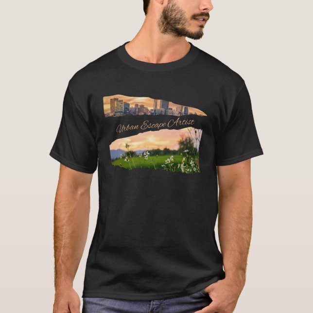 Urban Escape Artist City to Nature Sunset Design T Shirt (Framsida)