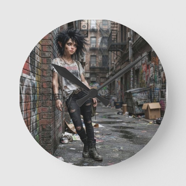 Urban Fantasy Cool Girl Rund Klocka (Framsida)