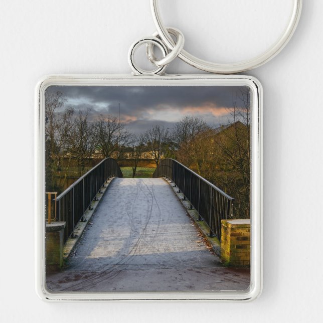Urban Frosty Footbridge, Bradford Fyrkantig Silverfärgad Nyckelring (Framsidan)