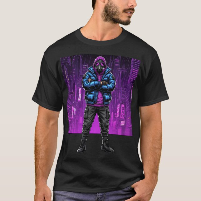 Urban Gas Mask Rebel – Cyberpunk Streetwear Art T Shirt (Framsida)