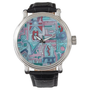 Urban gata Två-Funky Abstrakt Geometrisk Konst Armbandsur