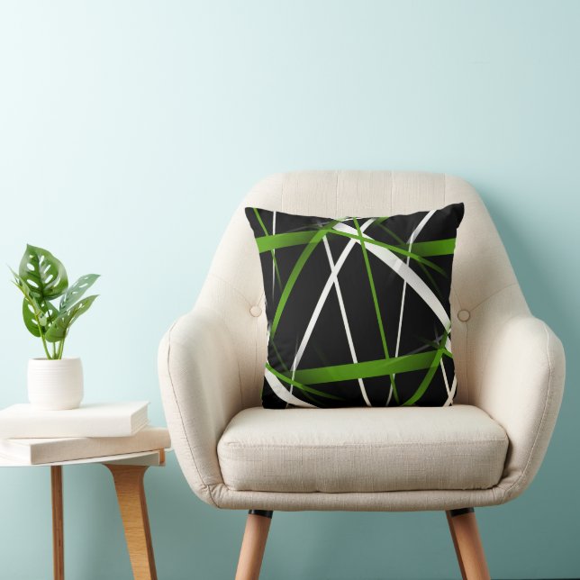 Urban geometri svart vit gräsgrön kudde (Stol)