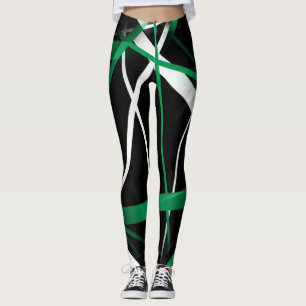 Urban geometri svart vit grön leggings