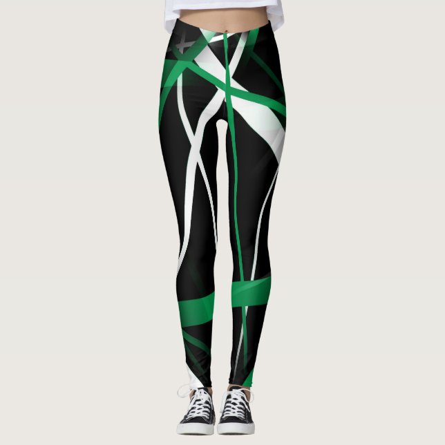 Urban geometri svart vit grön leggings (Framsida)