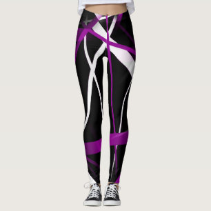 Urban geometri svart vit lila leggings