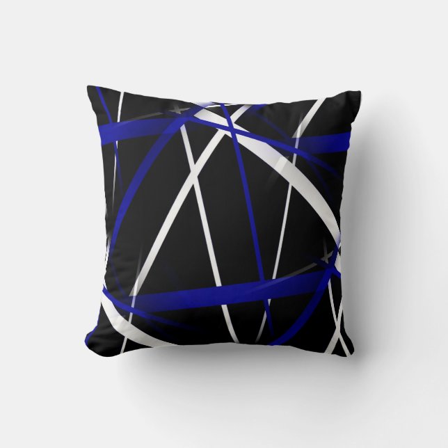Urban geometri svart vit Royal-Blue Kudde (Framsida)