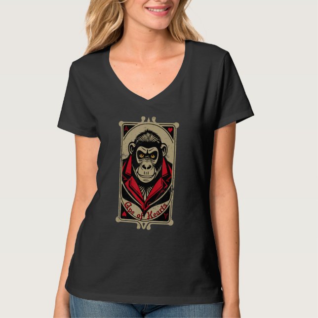 Urban Gorilla Ape of Hearts Playing Card Style Dis T Shirt (Framsida)
