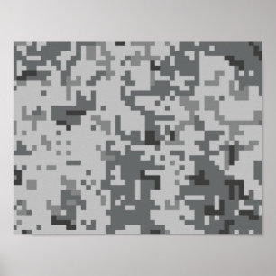 Urban Grå Pixel Camo-mönster Poster
