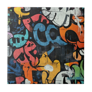 Urban Graffiti Collage med djärva färger Målning Kakelplatta