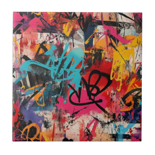 Urban Graffiti Collage med djärva färger Målning Kakelplatta