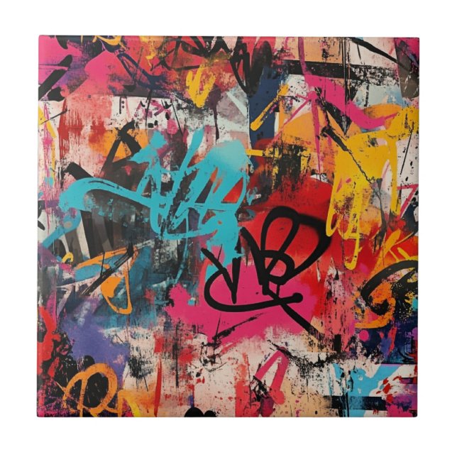 Urban Graffiti Collage med djärva färger  Målning  Kakelplatta (Framsidan)