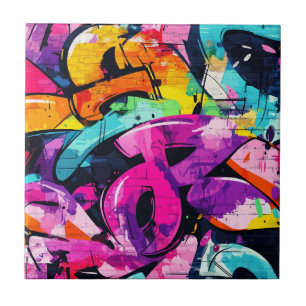 Urban Graffiti Collage med djärva färger Paint (7 Kakelplatta