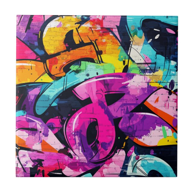 Urban Graffiti Collage med djärva färger  Paint (7 Kakelplatta (Framsidan)