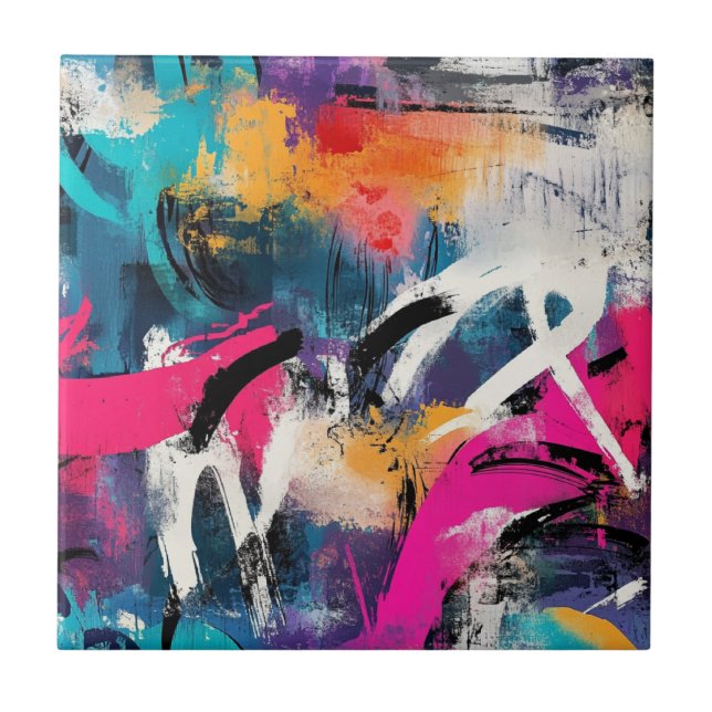 Urban Graffiti Collage with Bold Colors  Paint (2) Kakelplatta (Framsidan)