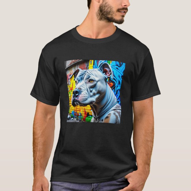 Urban Graffiti Gatukonst Vit Pitbull Älskare T Shirt (Framsida)