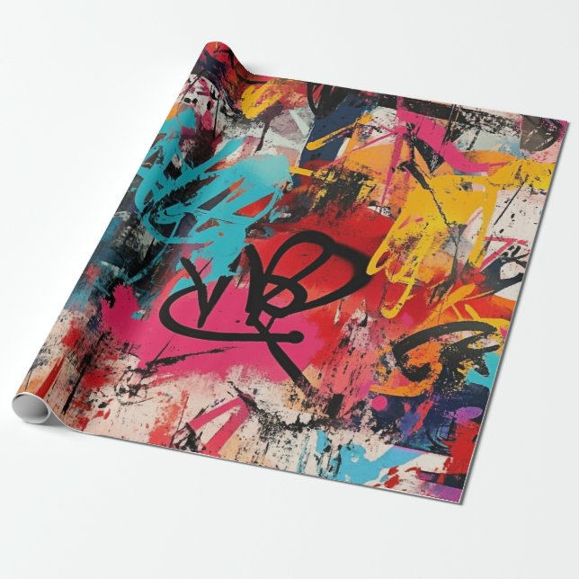 Urban graffiti-kollage med djärva färger  Måla (5) Presentpapper (Utrullad)