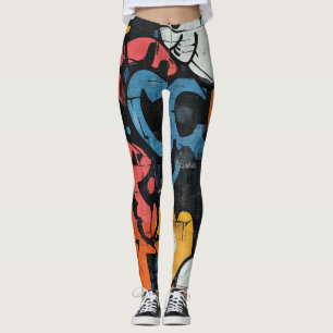 Urban graffiti-kollage med djärva färger Målning Leggings