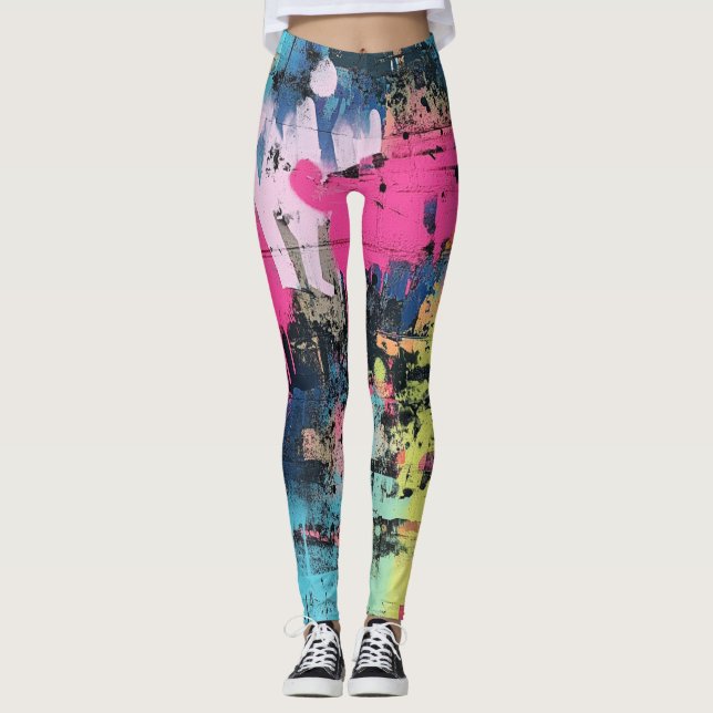Urban graffiti-kollage med djärva färger  Målning  Leggings (Framsida)