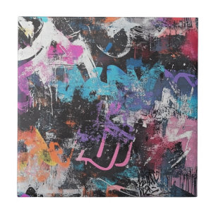 Urban graffiti-kollage med djärva färger Paint (8 Kakelplatta