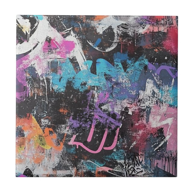 Urban graffiti-kollage med djärva färger  Paint (8 Kakelplatta (Framsidan)