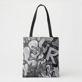 Urban Graffiti Monochrome Stil Tote Bag Tygkasse