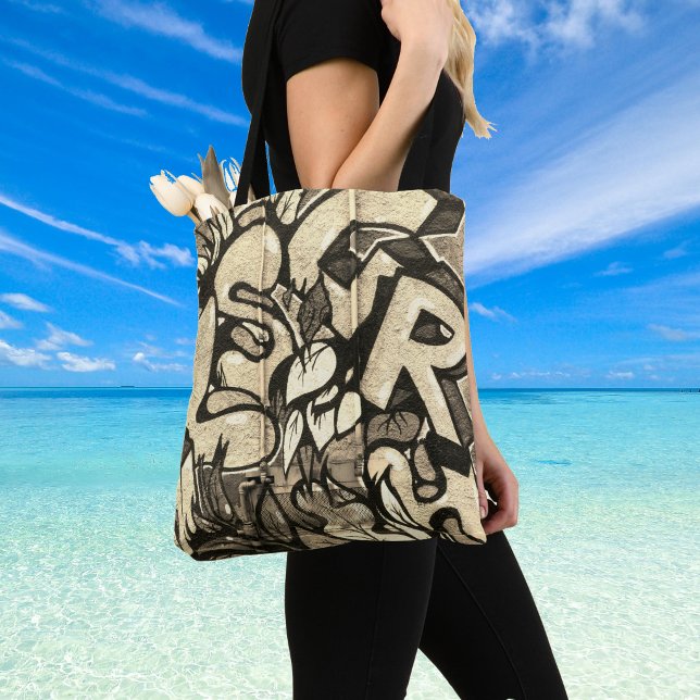 Urban Graffiti Sepia Style Totebag Tygkasse (Graffiti design on a Shoulder Bag)