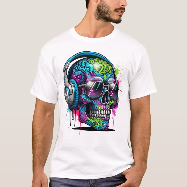 Urban Graffiti Skull DJ T Shirt (Framsida)