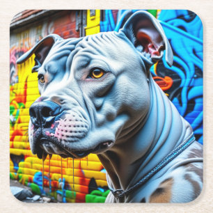 Urban Graffiti Street Art City Pitbull Älskare Underlägg Papper Kvadrat