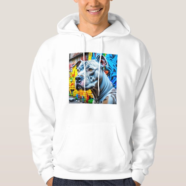 Urban Graffiti Street Art White Pitbull Älskare Hoodie (Framsida)