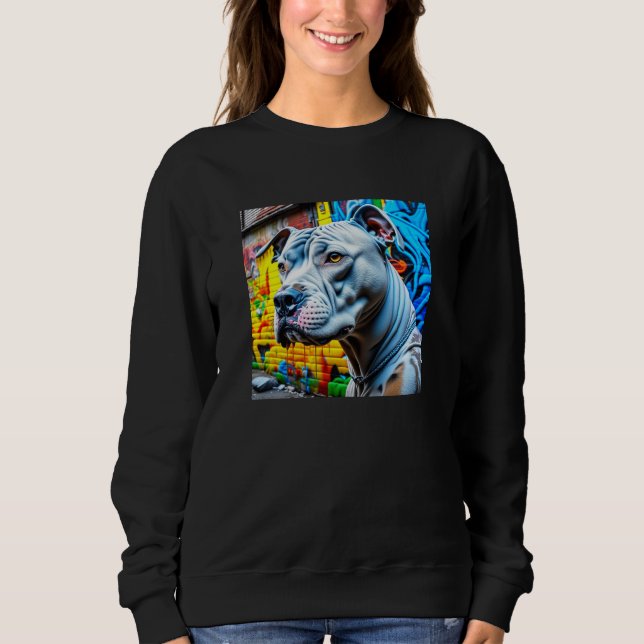 Urban Graffiti Street Art White Pitbull Älskare T Shirt (Framsida)
