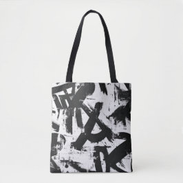 Urban Graffiti Tote Bag - Black & White Abstrakt Tygkasse