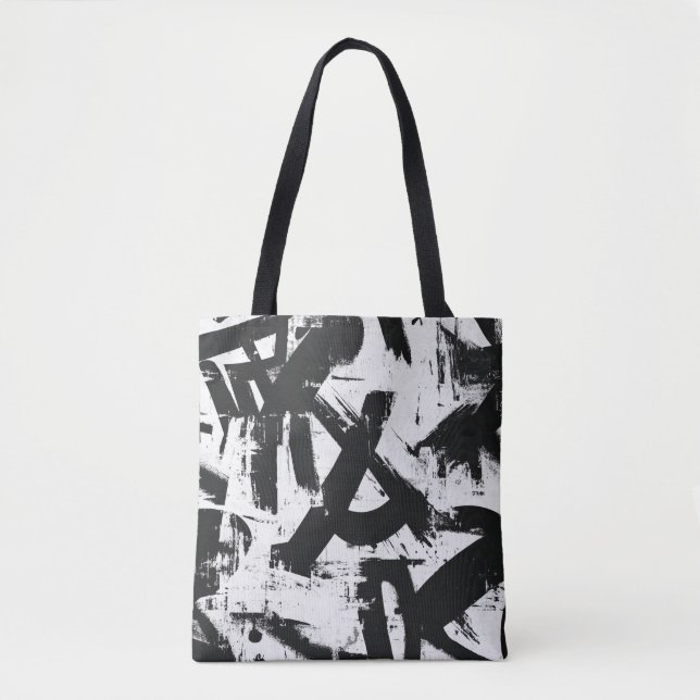 Urban Graffiti Tote Bag - Black & White Abstrakt Tygkasse (Framsida)