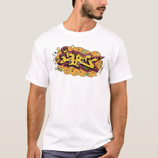 Urban gul och orange graffiti handstil t shirt (Framsida)