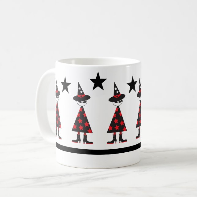 Urban Halloween Witch Star Mönster Red Black Kaffemugg (Framsida vänster)