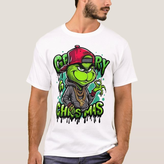 Urban Hip Hop Christmas Grump - Mean Green Bling T Shirt (Framsida)