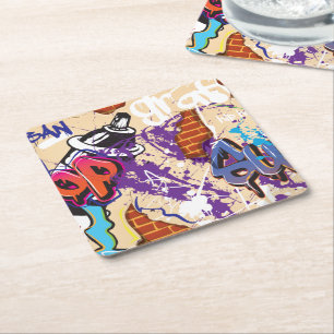 Urban Hip hop Graffiti Wall. Underlägg Papper Kvadrat