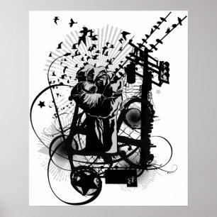 Urban illustrerade näven med kråkor, grafitti poster